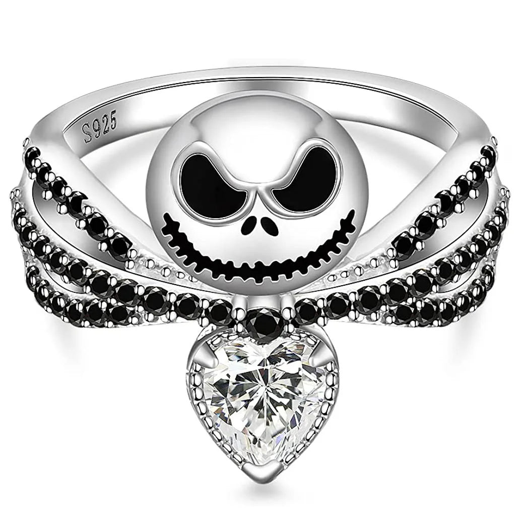 Disney Nightmare Before Christmas Jack Skellington Ring – Black Enamel Crystal Halloween Jewelry for Women