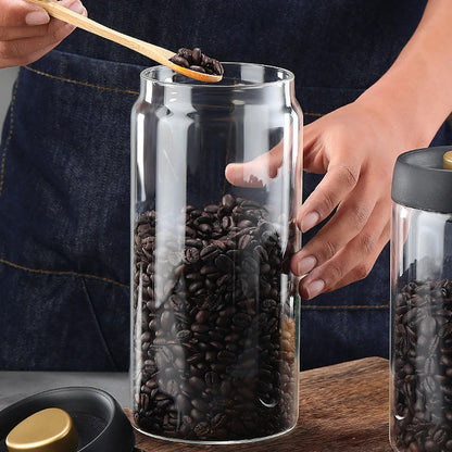 Vacuum Sealed Glass Coffee Bean Jar — Airtight, Moisture-Proof Household Container with Air Extraction for Fresh Coffee