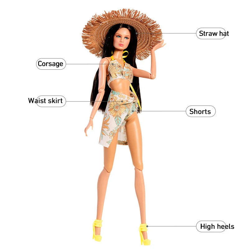 32cm Supermodel Doll Clothes – Fashion Beach Vacation Outfit, Princess Dress DIY Accessories Set, Collector Gift Toy
