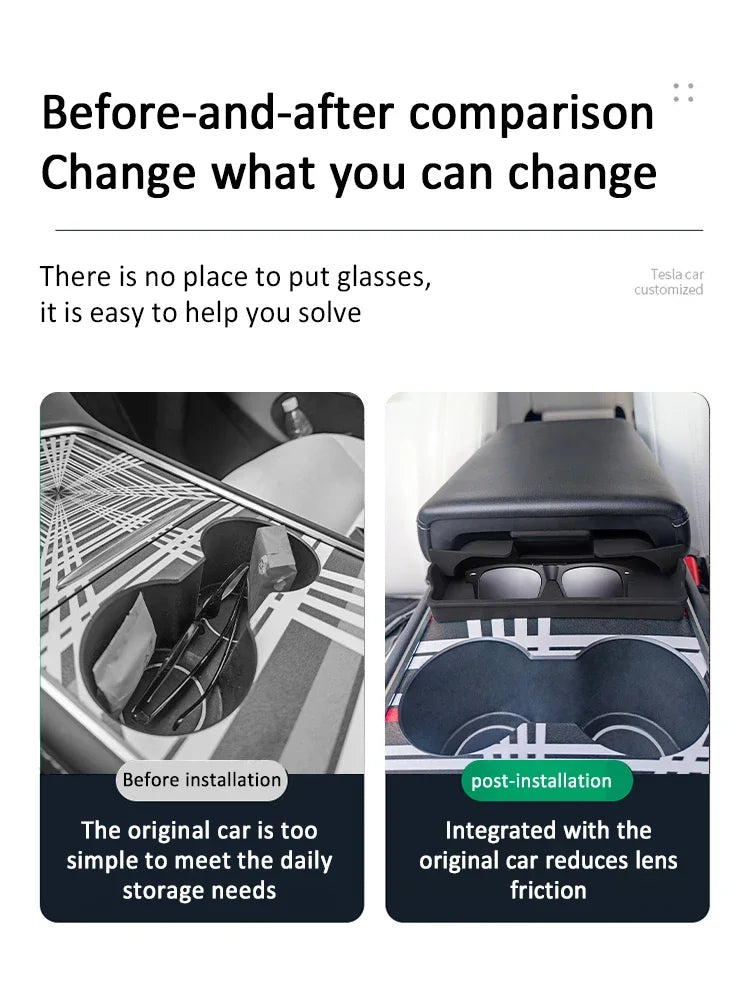 Central Armrest Storage Box for Tesla Model Y/3/3 Highland – Multi-Functional Glasses & Phone Organizer Case, 2024 Accessory
