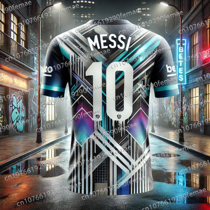 Men's Messi Pattern Printed Football Shirt – Breathable, Sweat-Wicking, Quick-Drying Sports T-Shirt