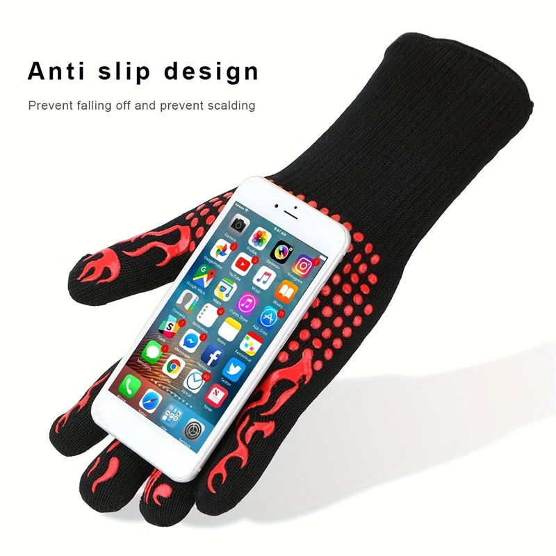 BBQ Gloves – High Temperature Resistance Oven Mitts for 500-800 Degrees – Fireproof Barbecue and Heat Insulation Microwave Gloves