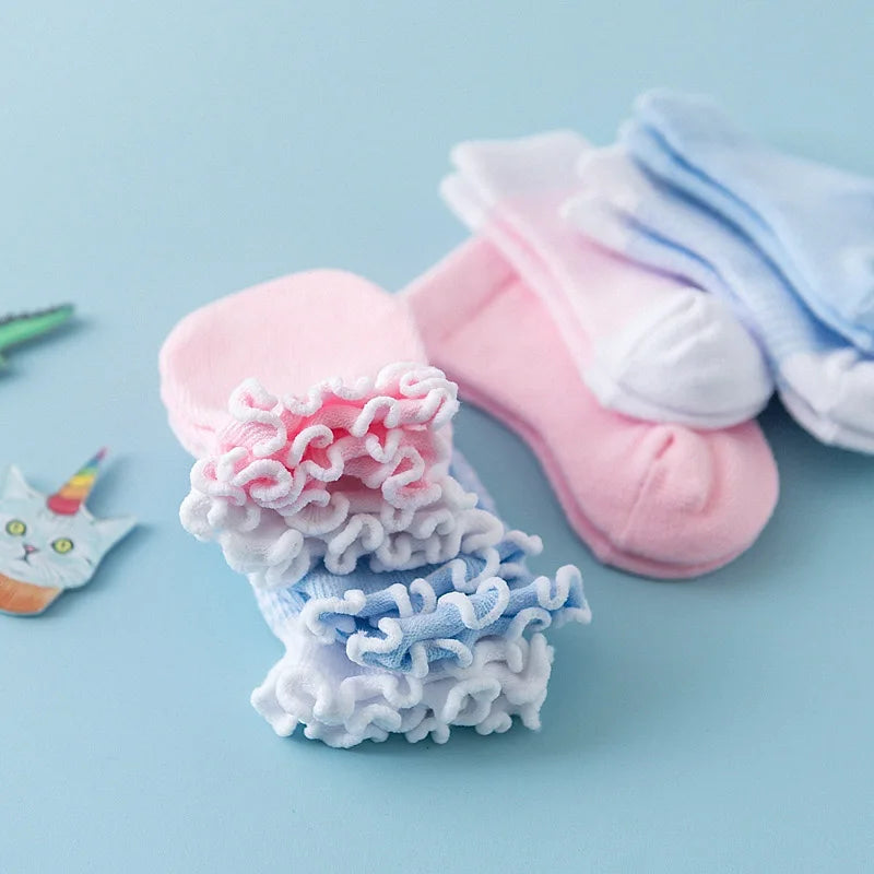 4-Pair Baby Socks & Gloves Set – Solid Color, Soft Cotton, Elastic Infant Toddler Ruffle Mittens for Newborn Girls & Boys