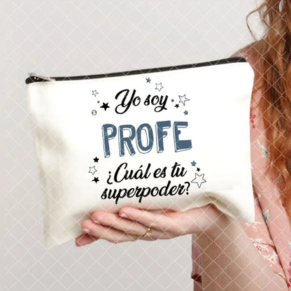 Spanish Printed Teacher Life Makeup Pouch - Pencil Case, School Stationery Storage Bag, Travel Organizer and Gift