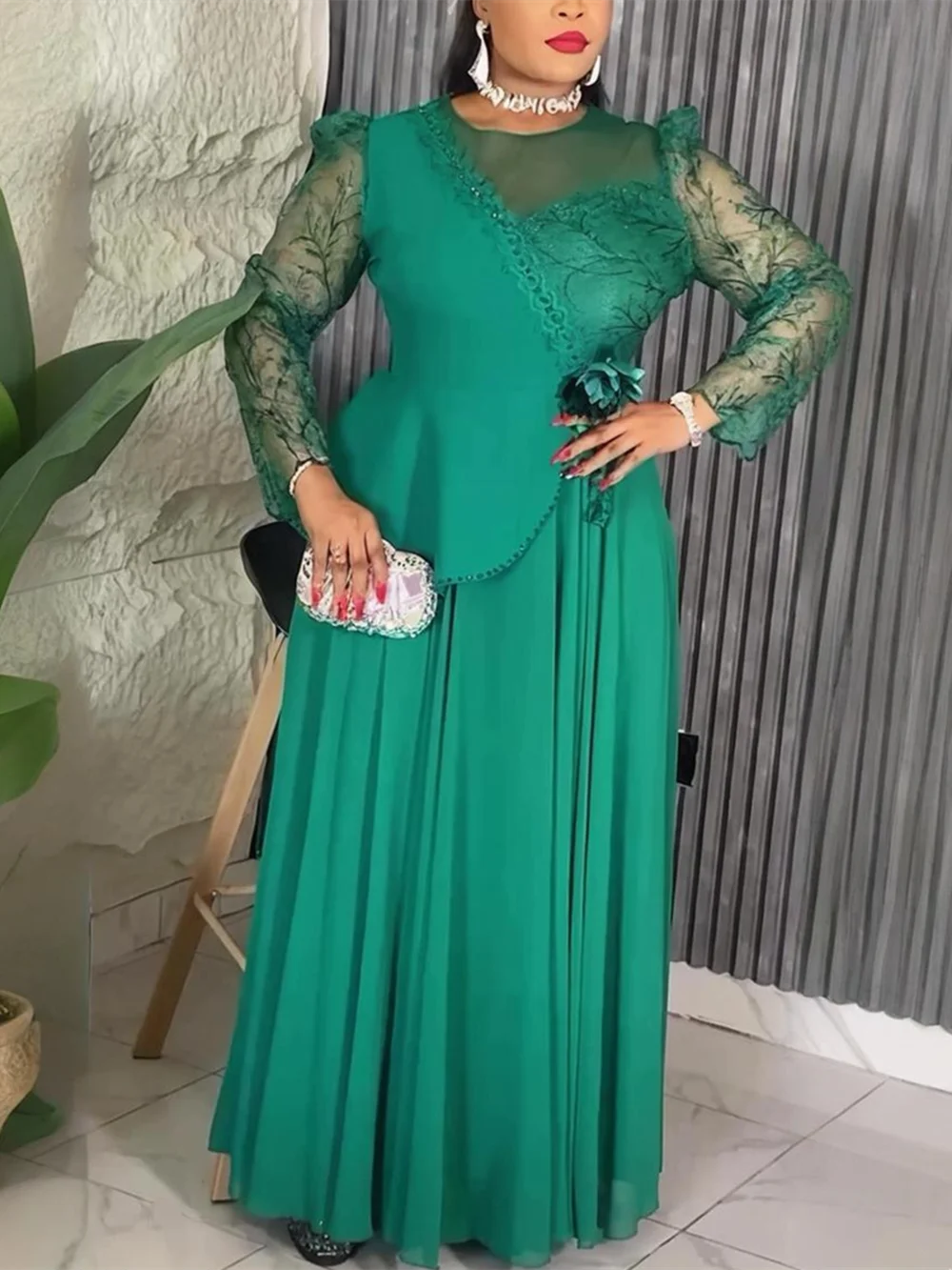 Plus Size African Dresses for Women - Dashiki Ankara Muslim Wedding Party Gown Long Elegant Dress
