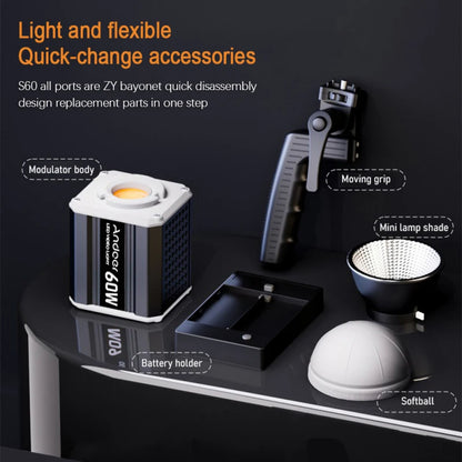 Andoer Tri-Color LED Video Light – 60W COB Photography Light (2800K-6800K) for Live Streaming, Home Studio & Commercial Photography