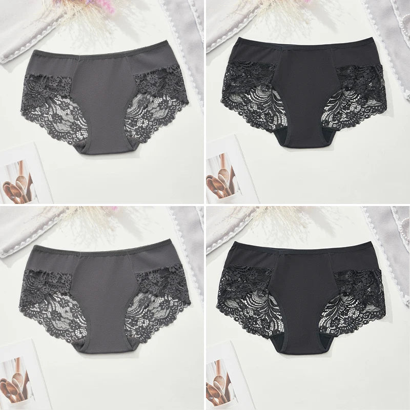 Women’s Lace Briefs 4-Piece Set - Soft Breathable Ruffle Trim Panties for Comfortable Daily Wear S-4XL