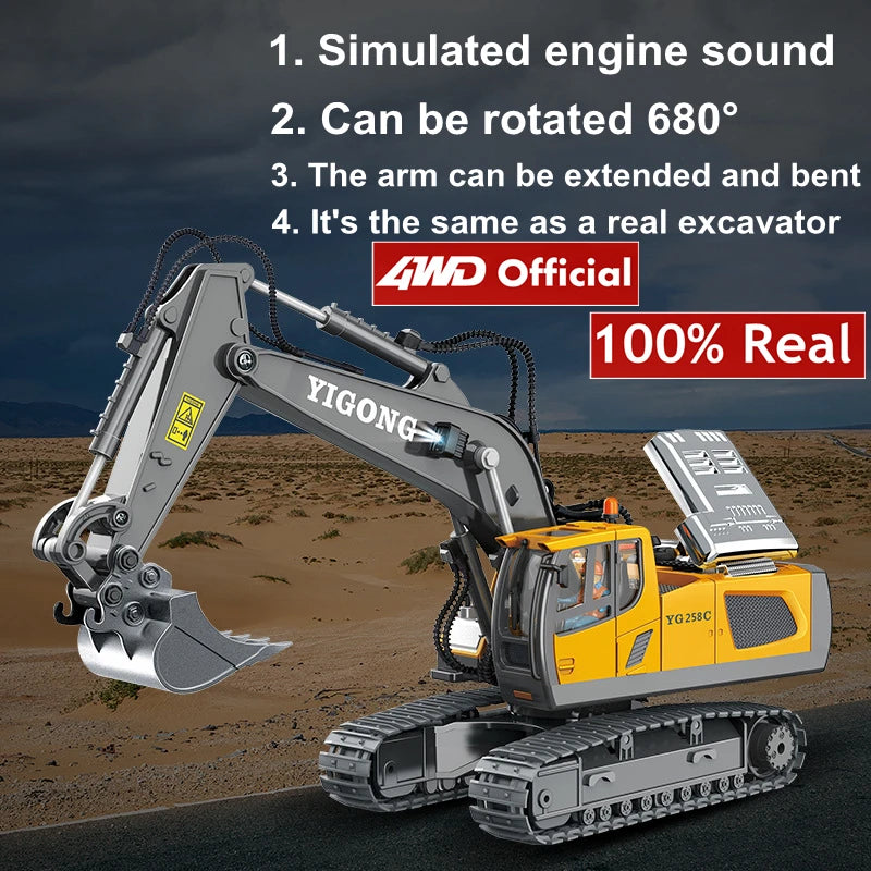 4WD RC Excavator Alloy Dump Truck Bulldozer | Remote Control Construction Vehicle Toy for Kids