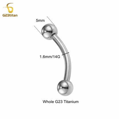 G23 Titanium Curved Barbell Ring - 14G Minimalist Belly Button Navel Ear Lip Piercing Jewelry 6-16mm