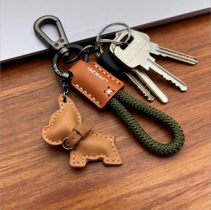 French Bulldog Leather Keychain - Handmade Braided Rope Key Holder with Anti-Loss Strap for Car, Women & Men