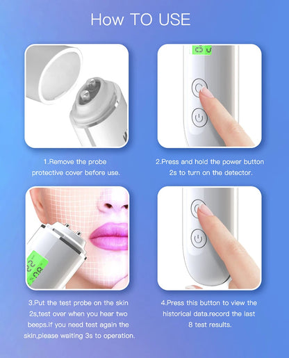 LCD Digital Skin Analyzer Pen — Face Tester for Moisture, Oil & Skin Health with Fluorescent Display
