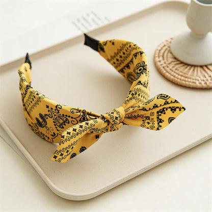 Fashion Paisley Bandana Headband — Knotted Bow Rabbit Ear Turban Hairwrap for Women & Girls
