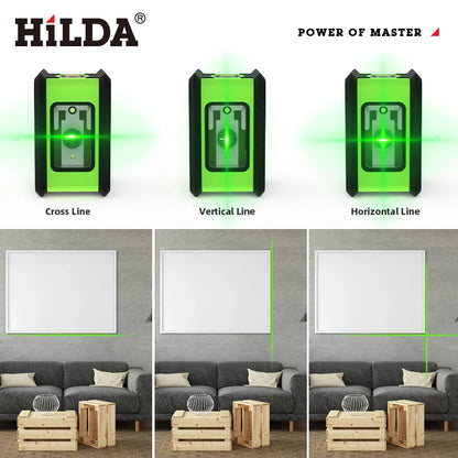 HILDA 2-Line Green Laser Level Meter | Self-Leveling Horizontal & Vertical Laser Tool