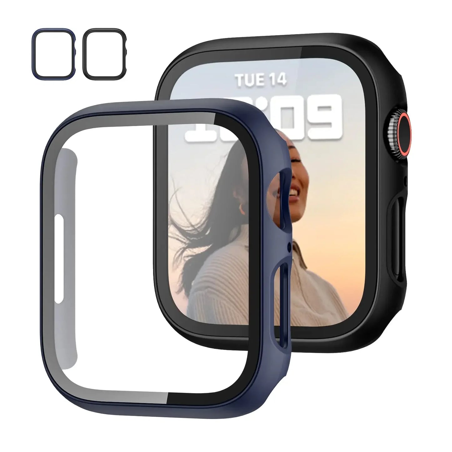 Tempered Glass Screen Protector Case for Apple Watch - Series 8 7 6 SE 5 4 3 Protective Cover Accessories 41mm 40mm 44mm 45mm 42mm