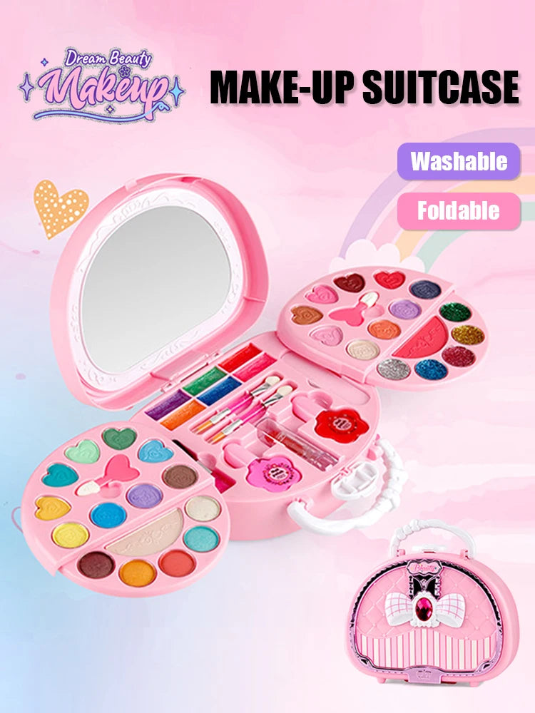Kids Beauty Makeup Kit – Washable Pretend Play Cosmetic Set with Mirror, Non-Toxic Little Bag, Safe Birthday Gift for Girls