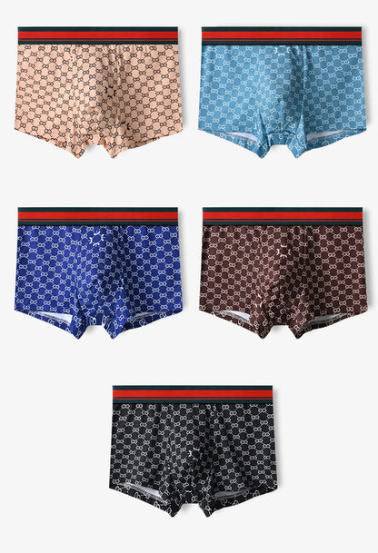 5PCS Men's Printed Boxer Shorts - Breathable & Comfortable Underwear, U-Convex Briefs, Plus Size