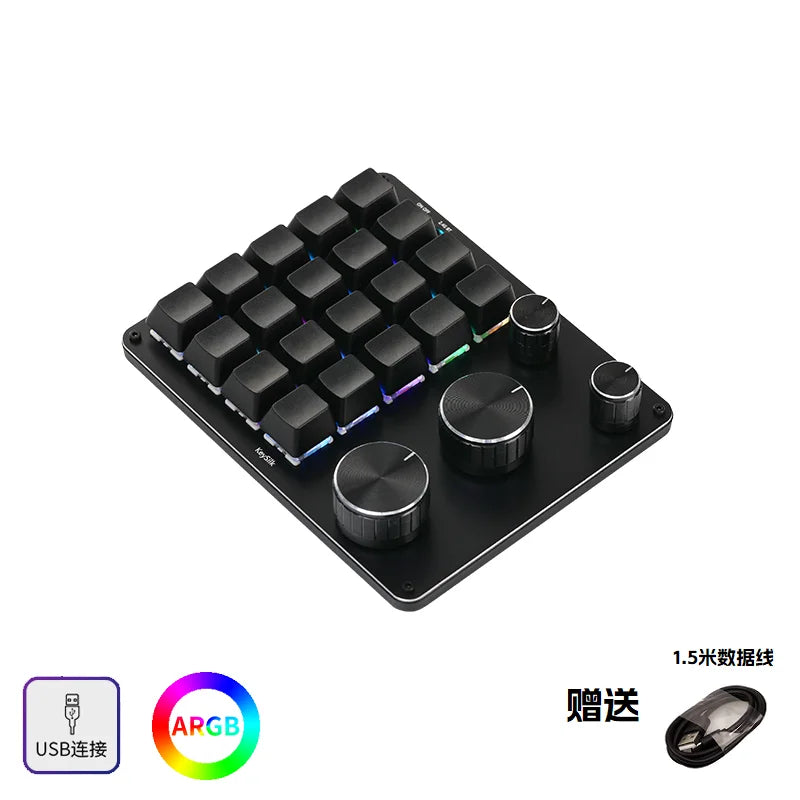 COIDEA Mini Wired RGB Keypad with Knob – Portable Macro Programming Keyboard for PS/Design Custom Controls, Gaming & Creative Work Gift Device