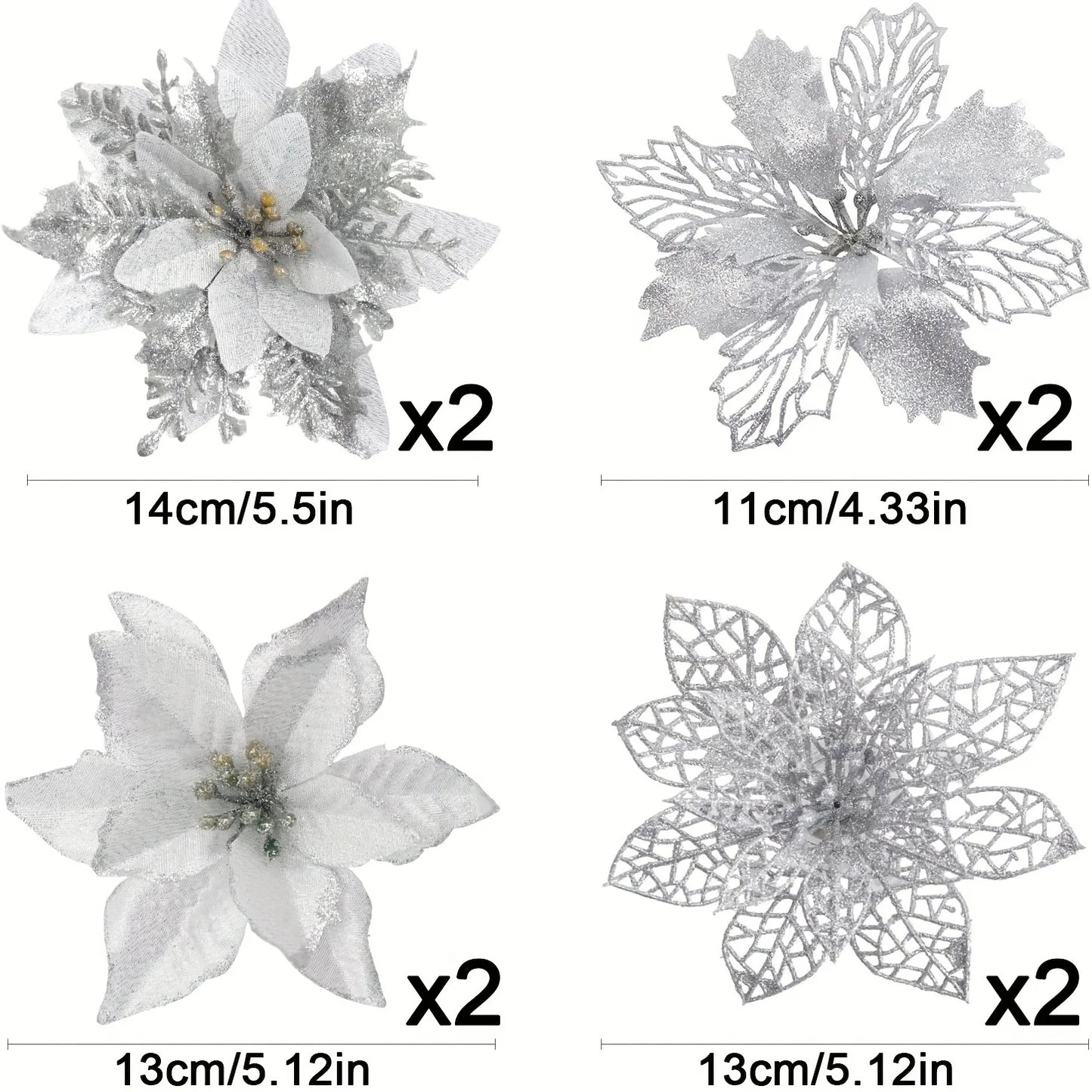 8/16PCS Glitter Artificial Christmas Flowers | Xmas Tree Decorations & Home Ornaments for 2025 New Year