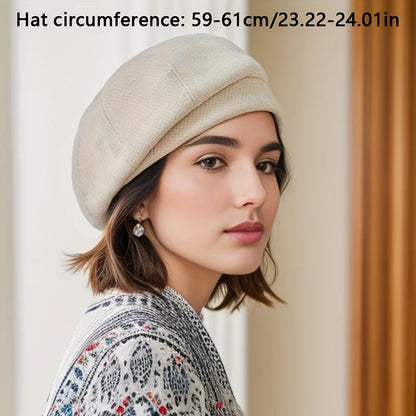 Women's Wool Beret - Elegant Plaid Octagonal Cap for Autumn and Winter, Vintage Casual Cotton Hat