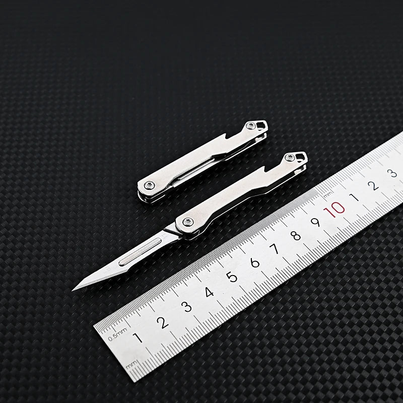 Stainless Steel Folding Utility Knife | Interchangeable Blade, Beer Opener and Self-Defense Tool | Camping and Outdoor Express Box Cutter