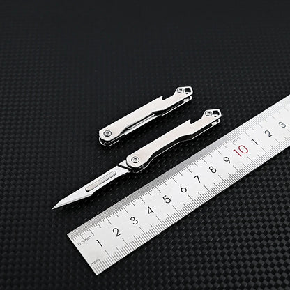 Stainless Steel Folding Utility Knife | Interchangeable Blade, Beer Opener and Self-Defense Tool | Camping and Outdoor Express Box Cutter