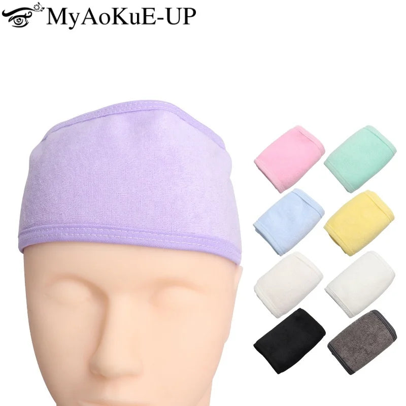 1pc Adjustable Makeup Hairband – Terry Cloth Spa Facial Headband with Magic Tape, Stretchy Eyelash Extension & Skincare Head Wrap