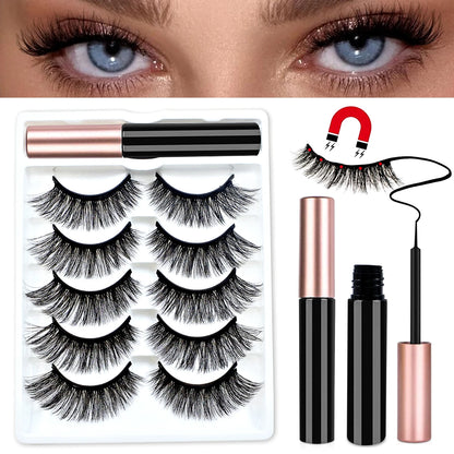 REDSIREN 5 Pairs Magnetic Eyelashes with Eyeliner – Reusable Thick Natural False Lashes