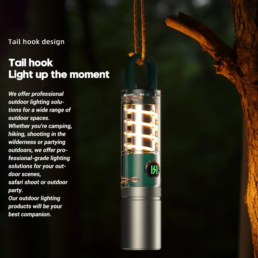 White Laser Flashlight: Internal 18650 Rechargeable Torch with 5 Modes, Zoom, and Hanging Hook - Perfect for Camping