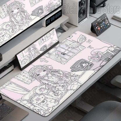 Anime Cute Angel Girl XXL Mouse Pad — Extended Gaming Desk Mat for Laptop, PC, Keyboard, Kawaii Pink Mousepad Carpet