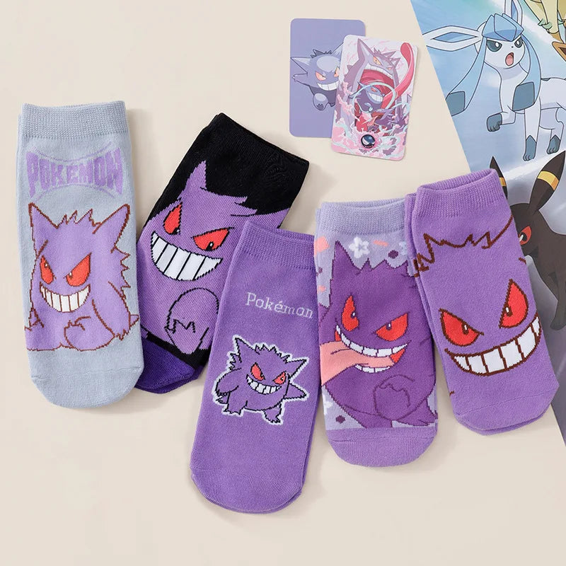 5 Pairs Men's Pokemon Ankle Socks - Lightweight Breathable Purple Demon Print No-Show Socks for Everyday Wear