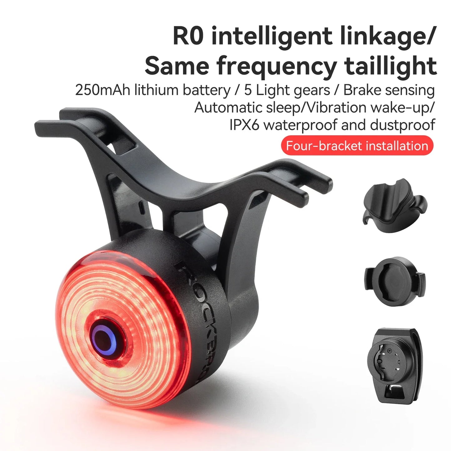ROCKBROS Bicycle Handlebar End Lights – IPX6 Waterproof Rear Bike Lamp with 5 Modes & Brake Sensor