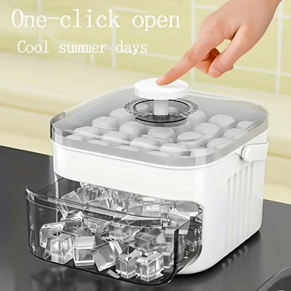 50 Cube Ice Maker Tray - Double Layer Refrigerator Ice Mold with Easy Press Cap & Kitchen Ice Storage Container