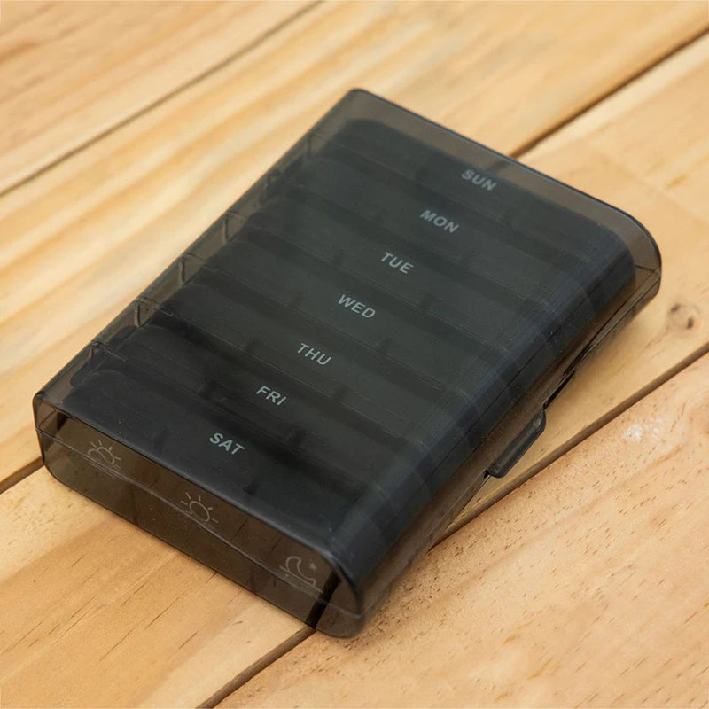 Weekly Pill Organizer – 21/3 Grid Black Plastic Medicine Storage Box, Portable Pill Case
