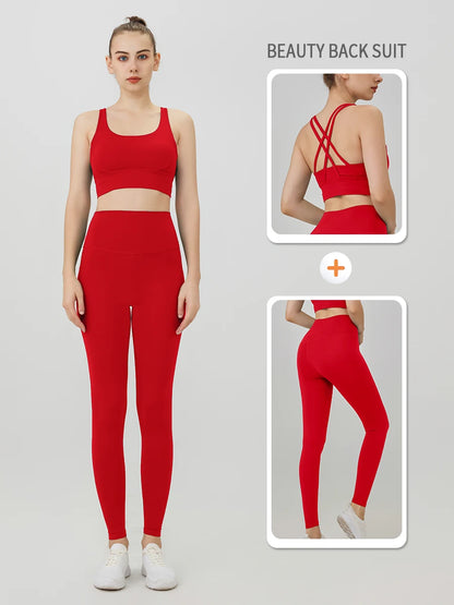 2-Piece Women’s Yoga Tracksuit – Pilates Fitness Set with Push-Up Sports Bra & Leggings for Gym Workout