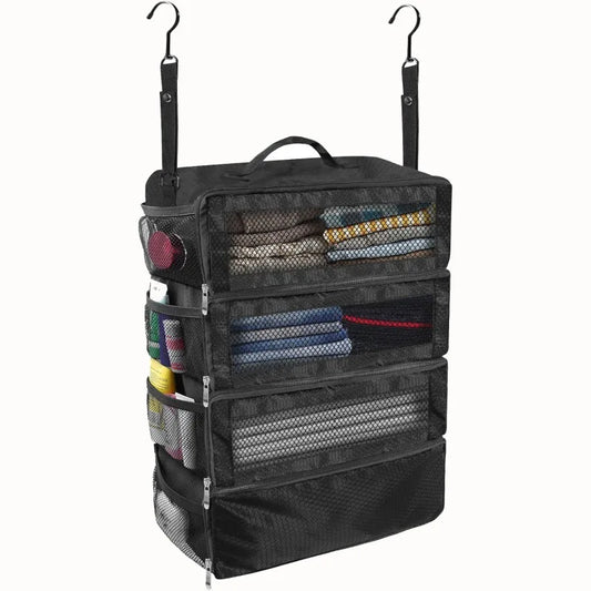 High-Capacity Travel Suitcase Organizer – Hanging Shelve & Packing Cube Collapsible Storage Bags