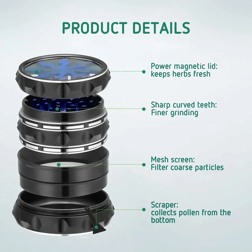 60mm 4-Part Aluminum Herb Grinder – Metal Spice Mill with Transparent Skylight for Tobacco & Smoking Accessories
