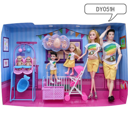 Doll Accessories Family Set – Baby, Pregnant Mom & Father Dolls for Christmas & Birthday Toy Gifts, No Color Box