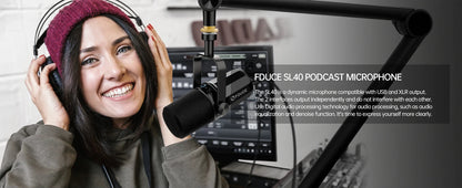 FDUCE SL40+ USB/XLR Dynamic Microphone Kit – Built-in Headset Output, Sound Insulation & Arm Stand for PC, PS5/4, Mixer
