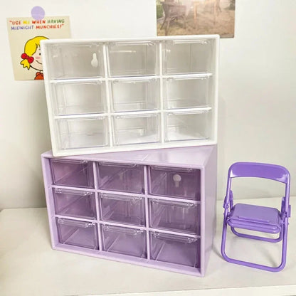 Desktop 9 Grid Storage Organizer - Transparent Small Drawer Partitioned Student Desk Wall-mounted Sundries Storage Box (Cute)