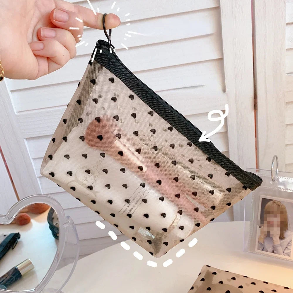 Female Makeup Pouch – Portable Small & Large Mesh Cosmetic Bag, Toiletry Beauty Case, Travel Makeup Organizer Storage Bag