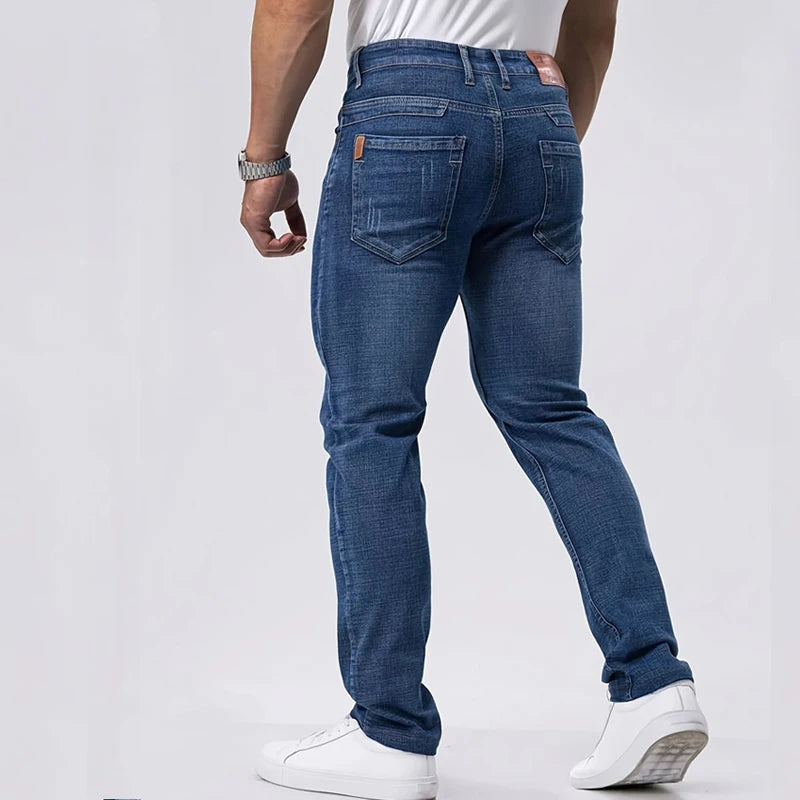 Men's Stretch Straight Leg Business Jeans – Classic Casual Denim Pants
