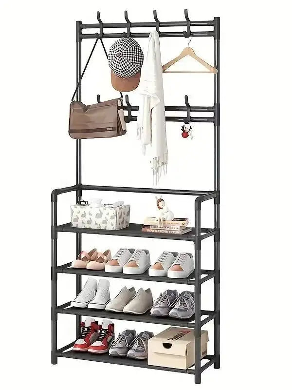 Entryway Clothes Hanger and Shoe Rack – Multi-Purpose Storage for Shoes, Jackets, Hats, Bags, and Umbrellas