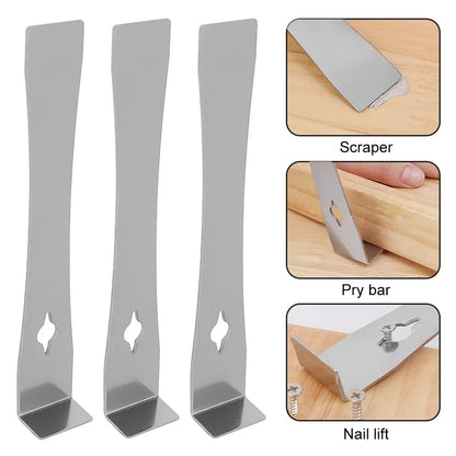 3-in-1 Stainless Steel Pry Bar Tool - Multifunction Woodworking Scraper Lever Spatula Nail Lifter for Board Dismantling