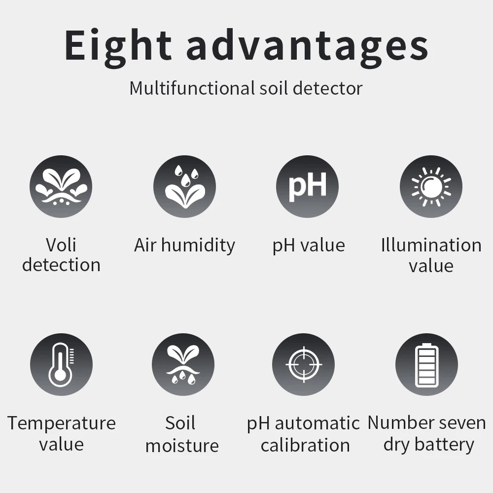 6 in 1 Soil Tester - pH, Temperature, Humidity, Sunlight, Air, Moisture & Nutrient Fertility Meter for Gardening