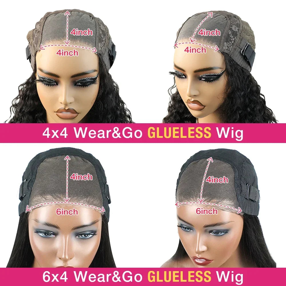 Wear and Go Water Wave Bob Lace Wig – Curly 6x4 Glueless Human Hair, 4x4 Ready-to-Go Pre-Cut Lace Wig for Women