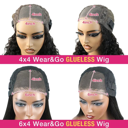Wear and Go Water Wave Bob Lace Wig – Curly 6x4 Glueless Human Hair, 4x4 Ready-to-Go Pre-Cut Lace Wig for Women