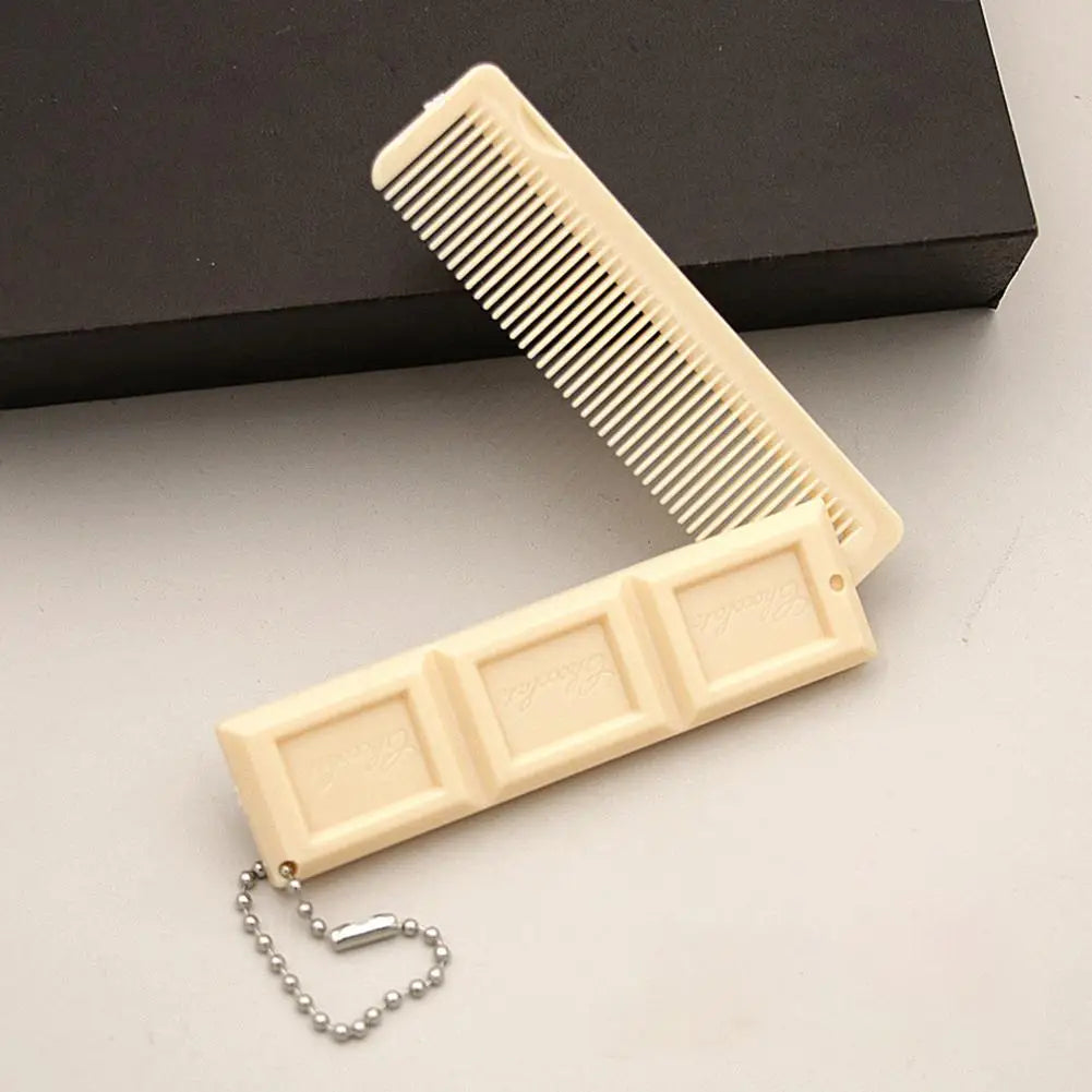 2-in-1 Chocolate Folding Comb with Mirror - Portable Massage Hair Brush for Travel Salon Styling & Smooth Hair Care