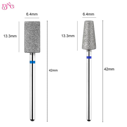 BNG Diamond Nail Sanding Drill Bits - Cross Teeth Barrel Rotary Cuticle Clean Burr, 3/32" Manicure Bit for Nail Accessories