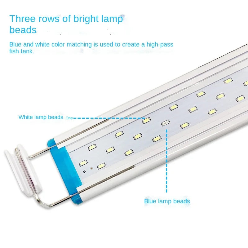 Aquarium LED Light – Super Slim Waterproof Clip Lamp for Fish Tank & Aquatic Plant Growth, Blue LED 18-75cm, 220V