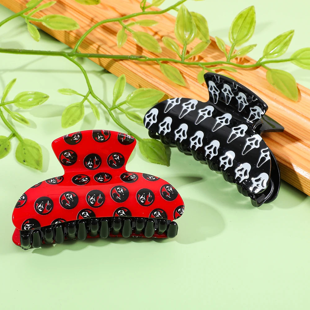 Skull Pattern Hair Claw | Red & Black Multi-Functional Hair Accessory